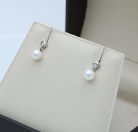 Small Pearl and Diamond Dangle Earrings, 18K Gold