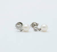 Small Pearl and Diamond Dangle Earrings, 18K Gold