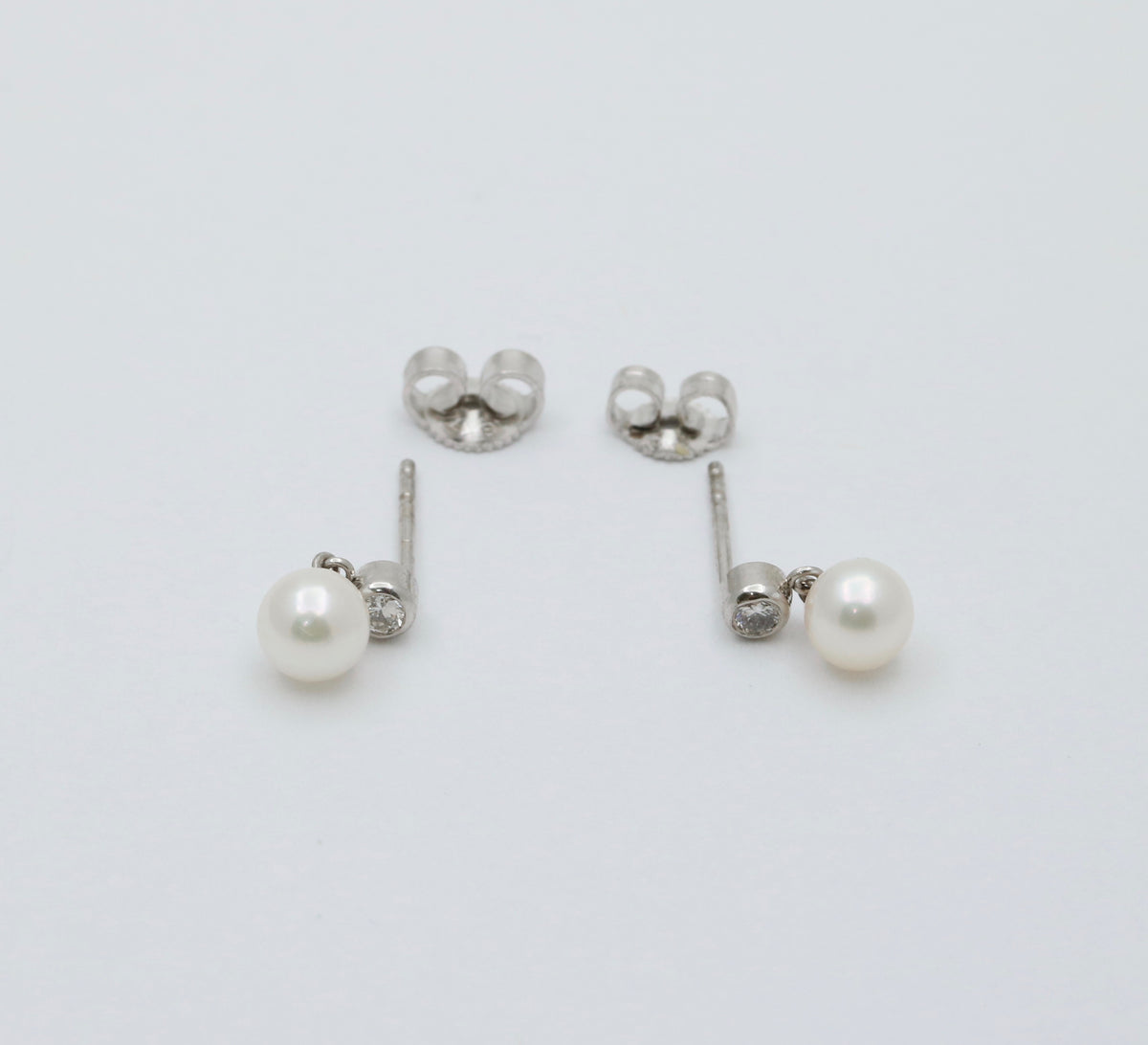 Small Pearl and Diamond Dangle Earrings, 18K Gold