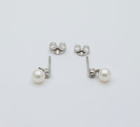 Small Pearl and Diamond Dangle Earrings, 18K Gold