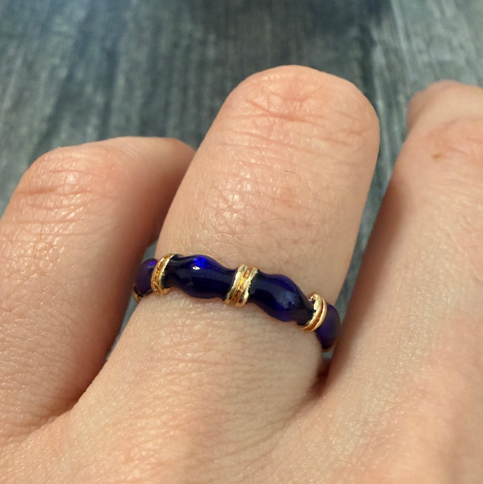 Blue Enamel and 18K Gold Wave Band (2)