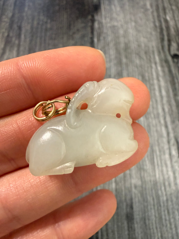Carved Nephrite Jade Goat or Ram Pendant