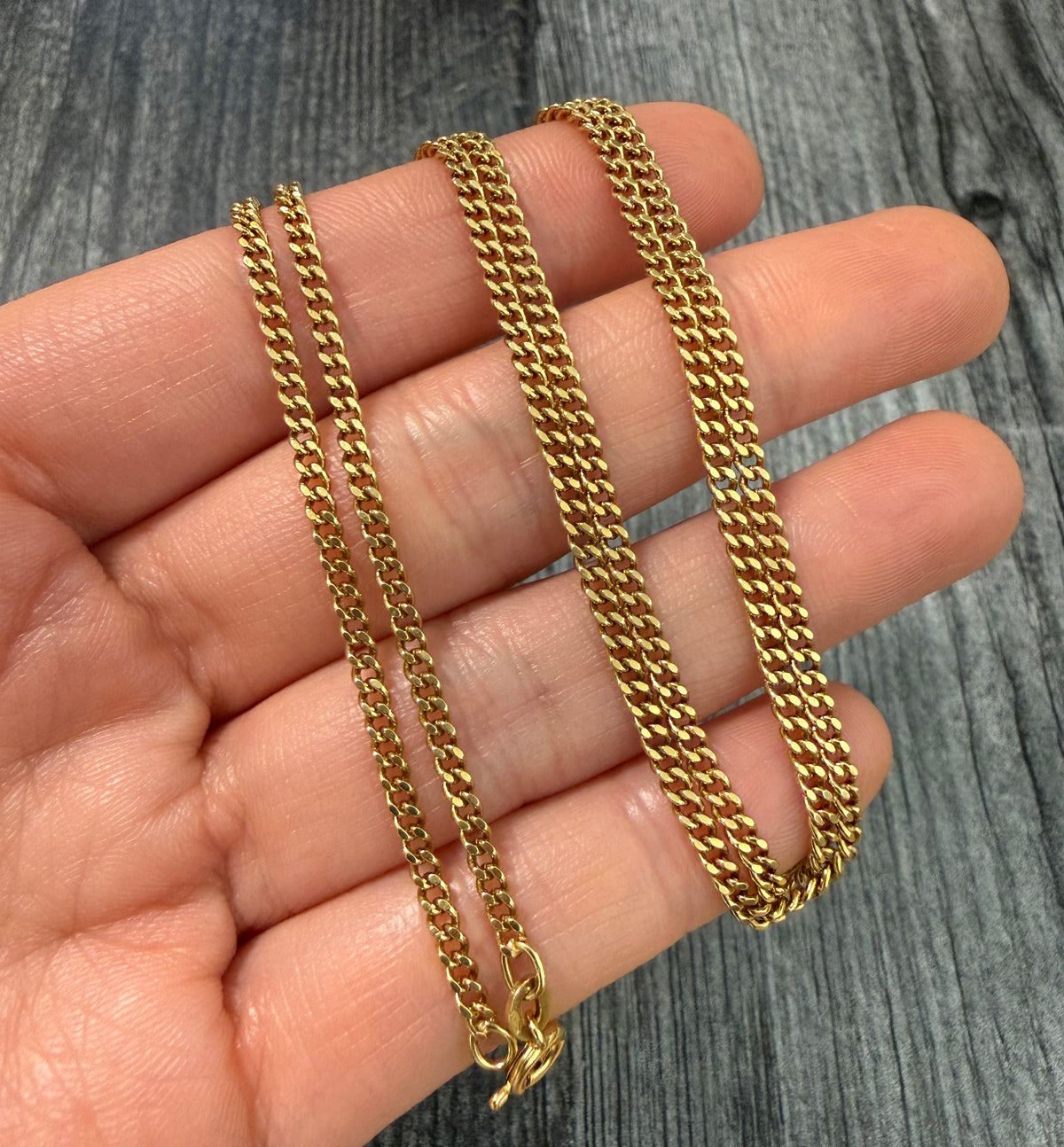 Vintage 18K Gold Flat Curb Link Chain, 25" Long