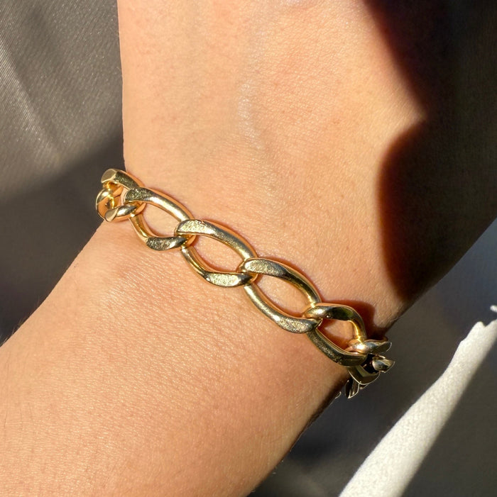 Vintage 14K Gold Oval Link Bracelet, 7.8" Long