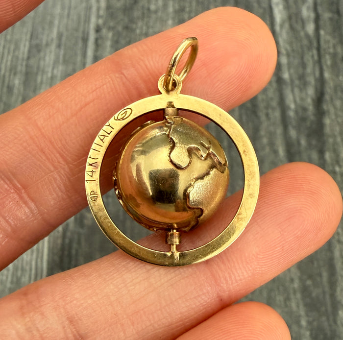 Vintage 14K Gold Spinning Globe Charm