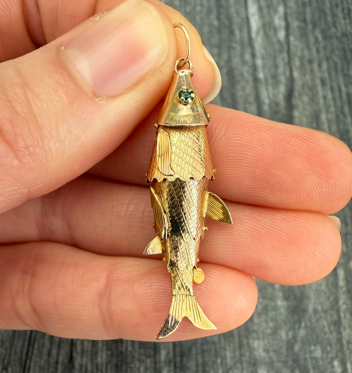 Vintage 10K Gold Articulated Fish Charm
