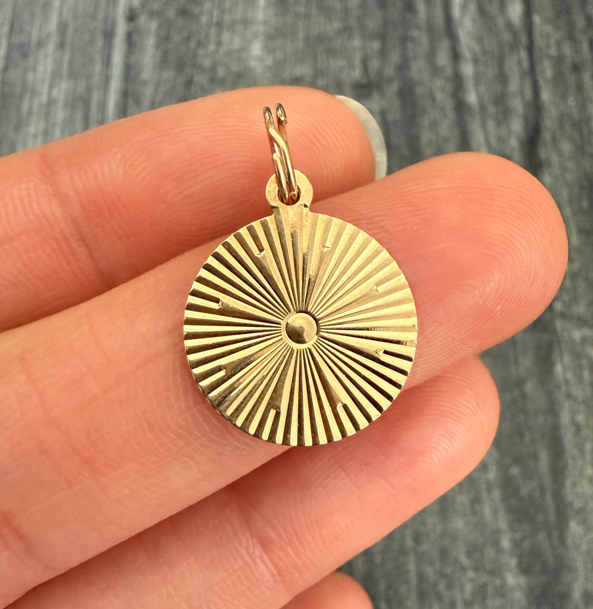 Small Engine Turned Disc Charm in 14K Gold