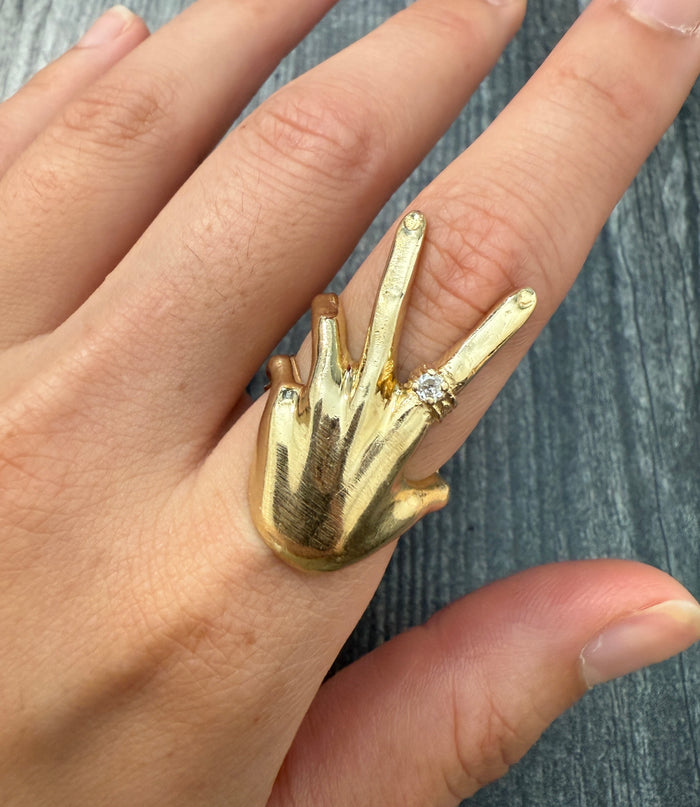 Vintage 14K Gold Hand with a Diamond Ring
