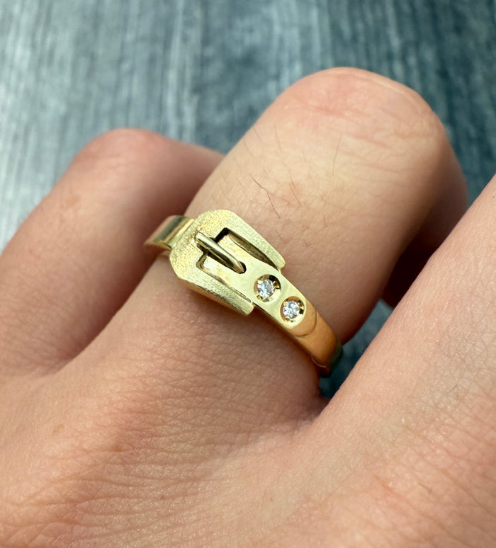 Sleek Diamond and 14K Gold Buckle Band