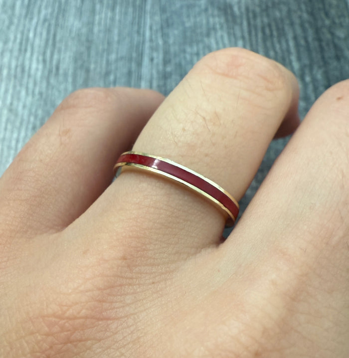 Red Enamel and 14K Gold Band
