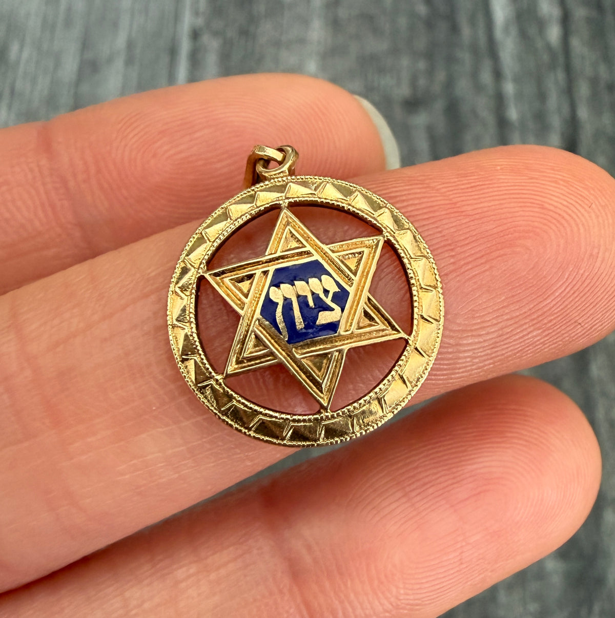 Vintage Enamel and 14K Gold Star of David Charm