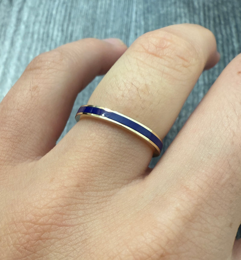 Navy Blue Enamel and 14K Gold Band