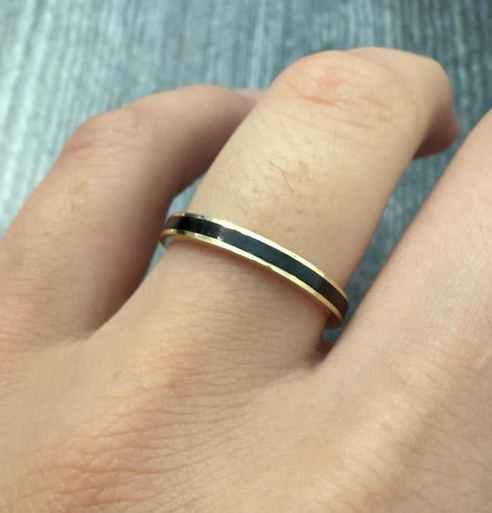 Black Enamel and 14K Gold Band