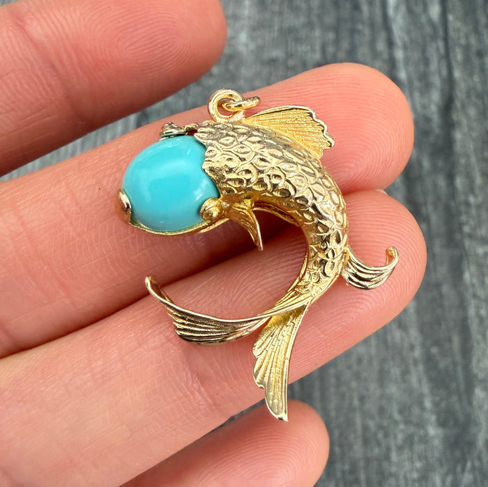 Turquoise and 14k Gold Fish Charm (S)