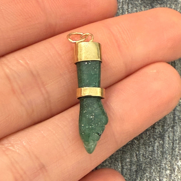 Carved Green Quartz and 14K Gold Figa Charm