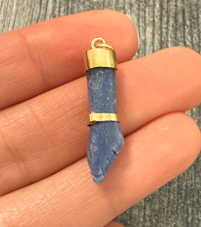 Carved Blue Aventurine and 14K Gold Figa Charm