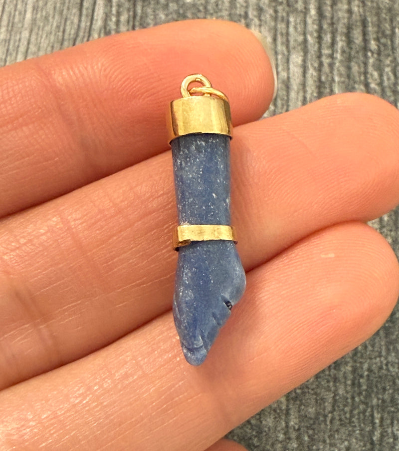 Carved Blue Aventurine and 14K Gold Figa Charm