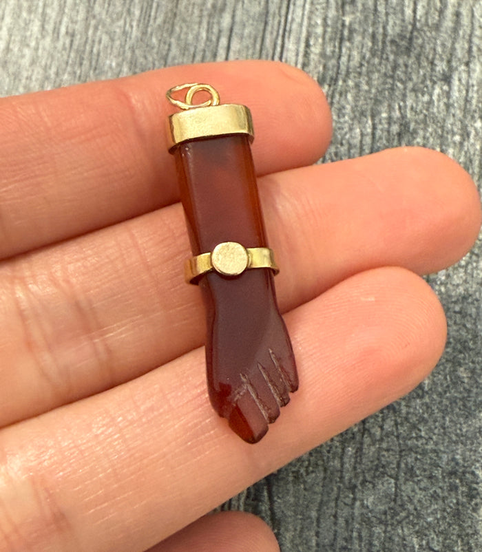 Carved Carnelian and 14K Gold Figa Charm