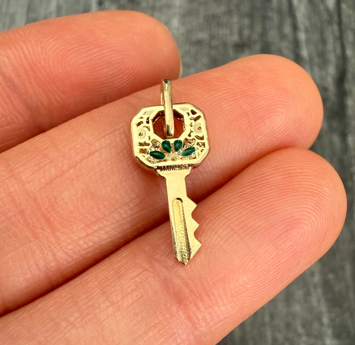 Filigree and Enamel Key Charm in 14K Gold