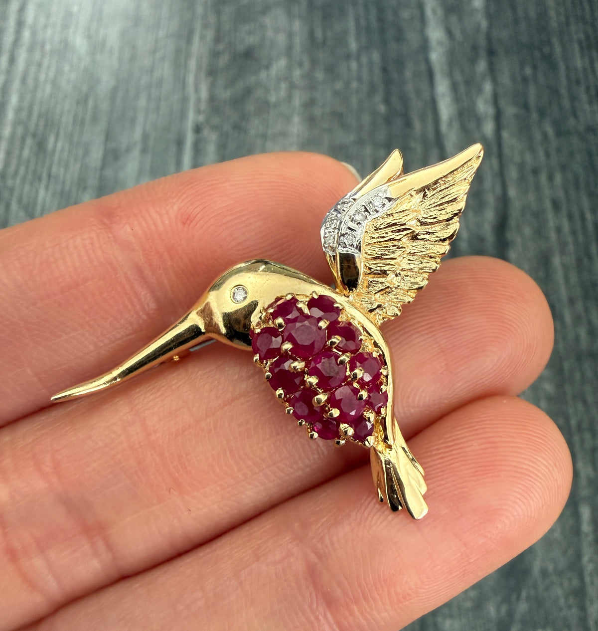 Ruby and Diamond Hummingbird Pin and Pendant (S)