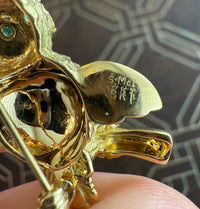 Vintage 18K Gold and Emerald Owl Pin