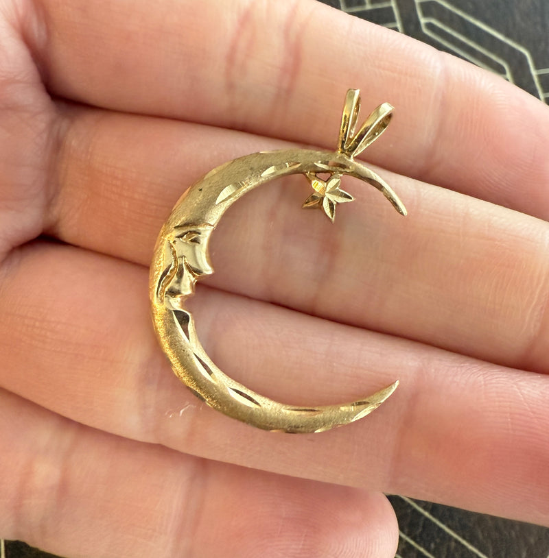 Vintage 14K Gold Crescent Moon and Star Charm