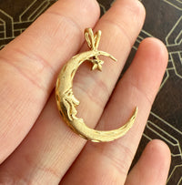 Vintage 14K Gold Crescent Moon and Star Charm