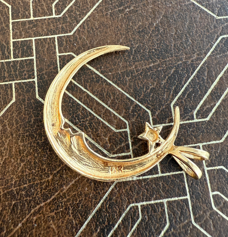 Vintage 14K Gold Crescent Moon and Star Charm