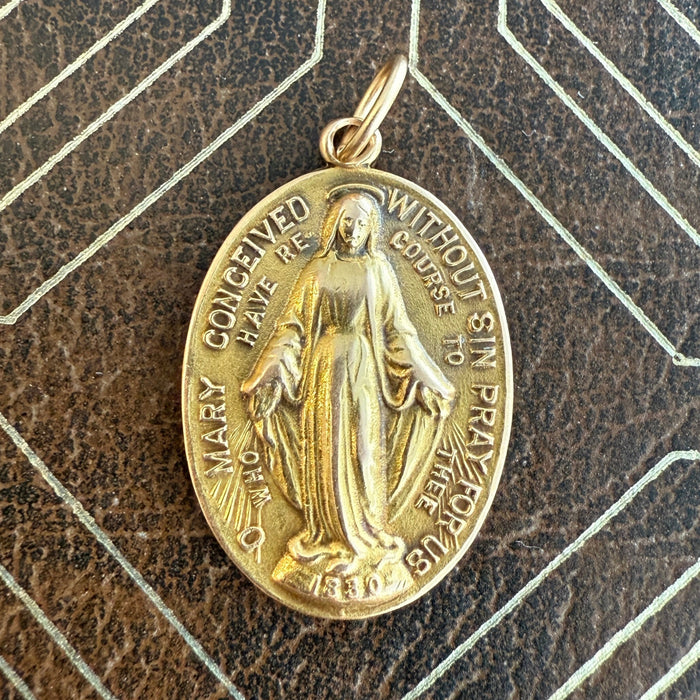 Vintage 14K Gold Saint Mary Religious Medal Charm