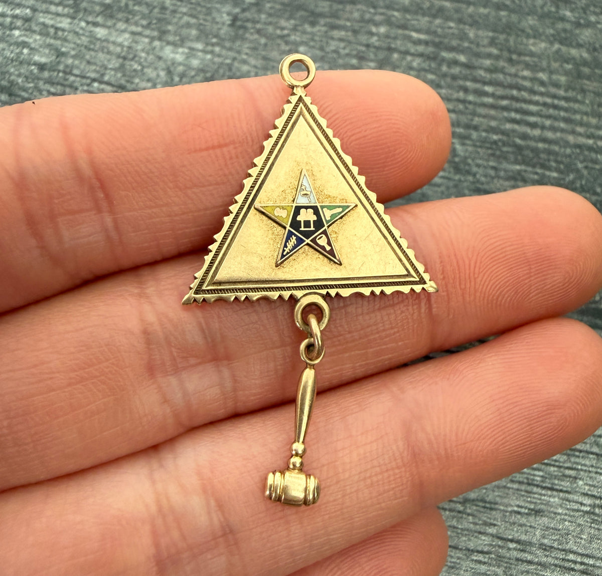 Midcentury Enamel and 14K Gold Masonic Eastern Star Charm