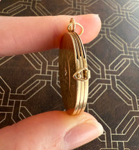 Vintage Engine Turned 14K Gold and Diamond Locket Pendant