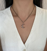 Antique Sapphire and 1.05 Ct Diamond Crescent Pendant