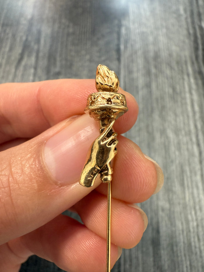 Vintage 14K Gold Hand and Torch Stick Pin