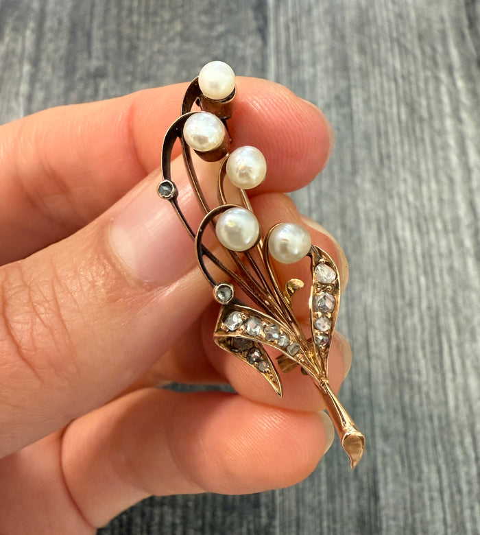 Antique Diamond and Pearl Lily of the Valley Pin