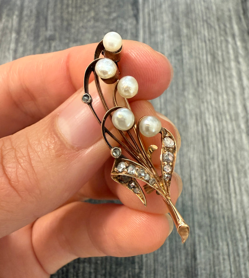 Antique Diamond and Pearl Lily of the Valley Pin