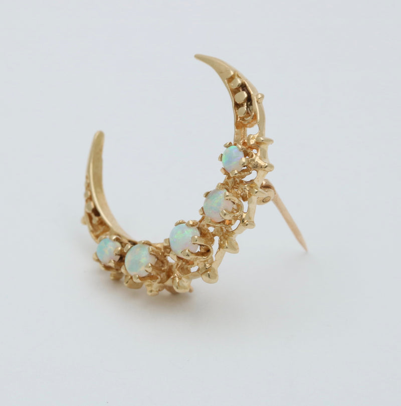 Mid Century Opal and 14K Gold Crescent Pin
