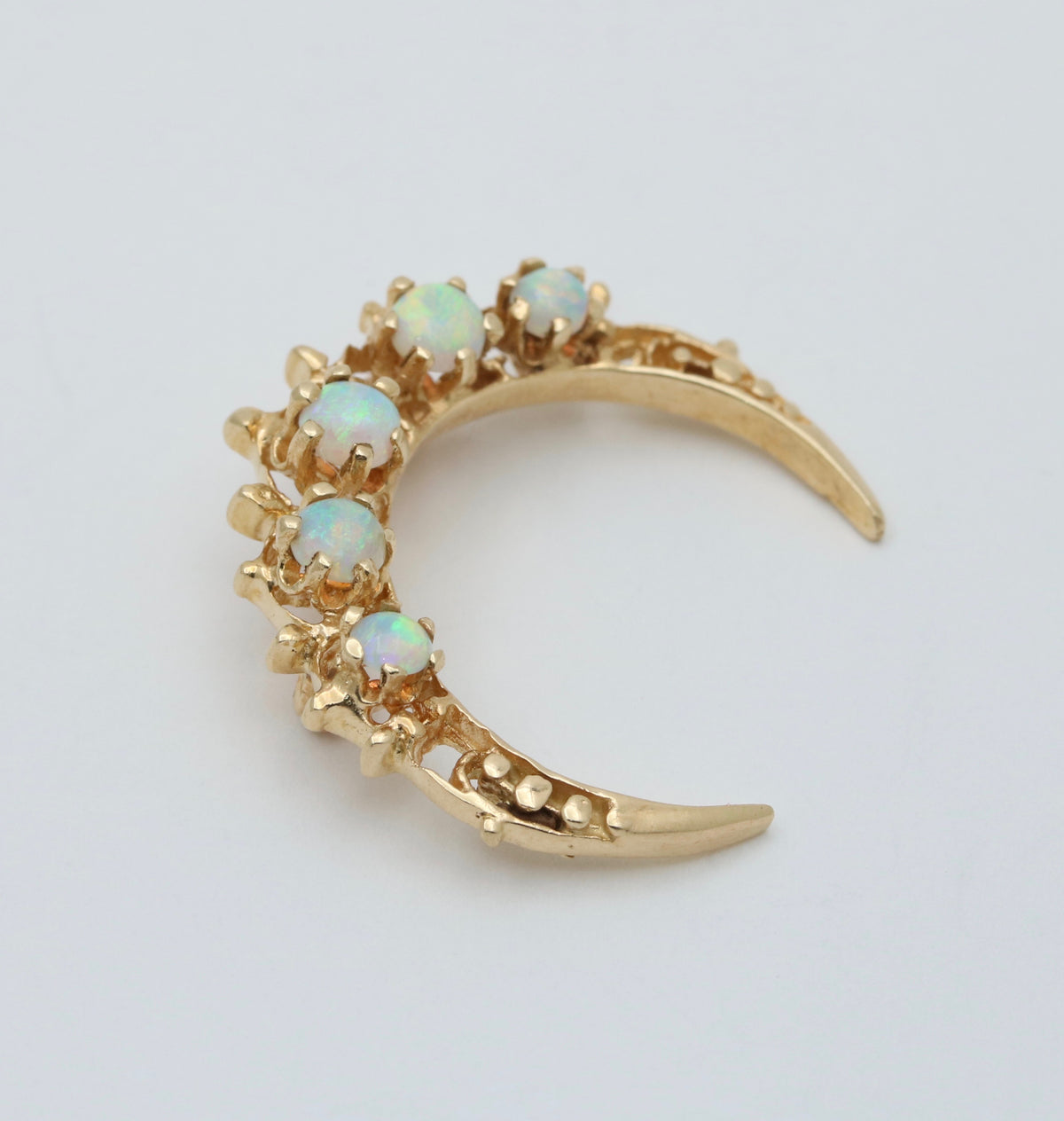 Mid Century Opal and 14K Gold Crescent Pin