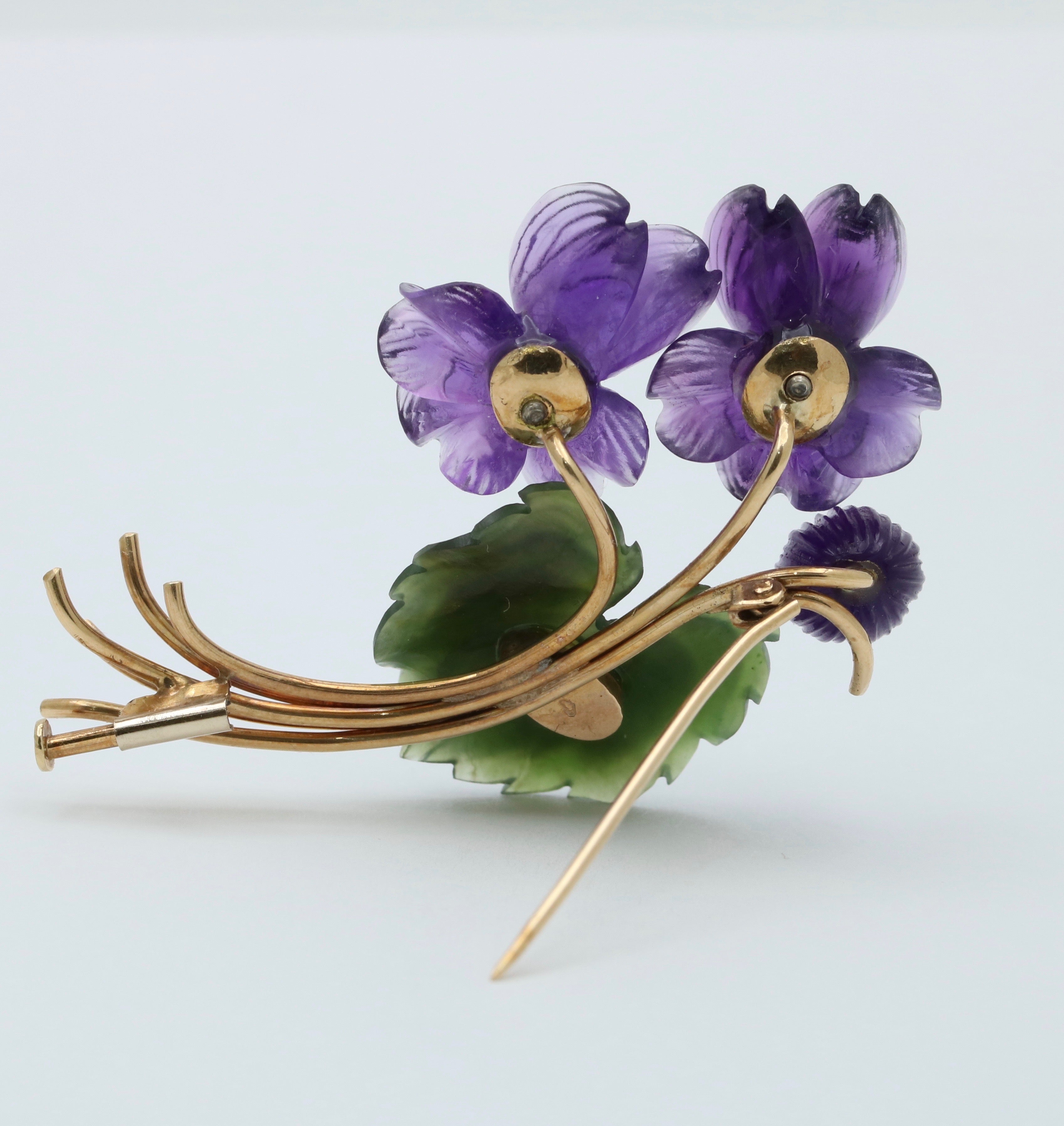 Vintage Austrian Amethyst and Nephrite Jade Flower Brooch – Alpha