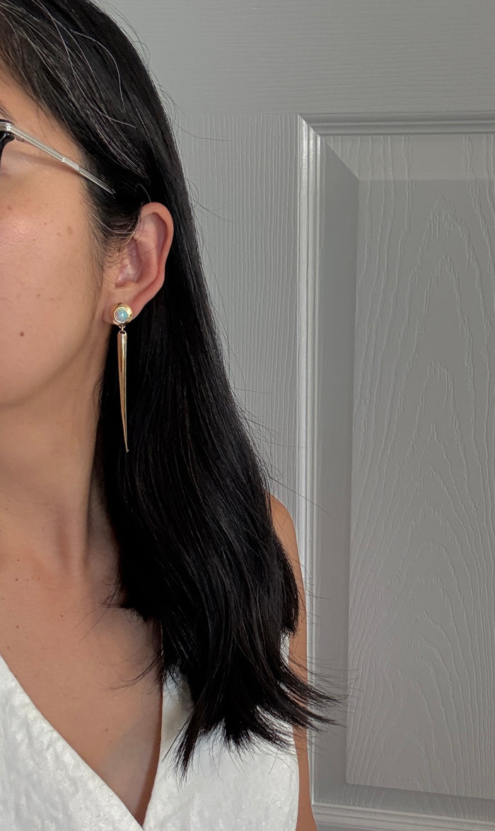 Opal and 14K Gold Stiletto Style Dangling Earrings