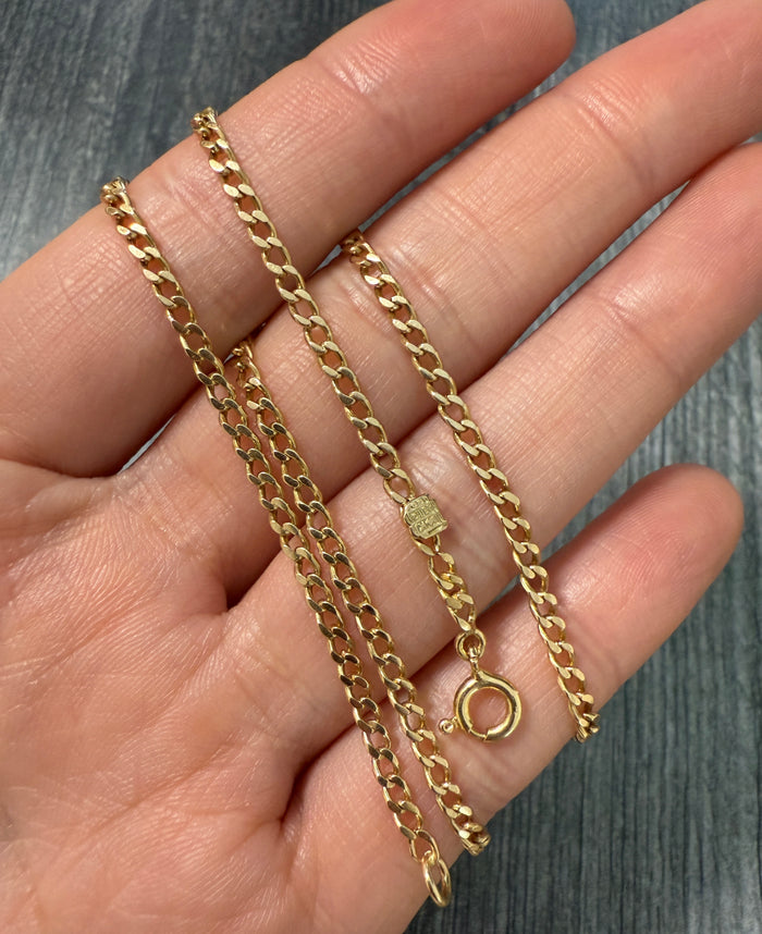 Edwardian 14K Gold Flat Curb Link Chain, 18.75" Long