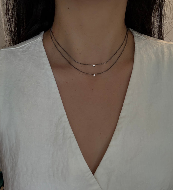 Layered Diamond and 14K Black Gold Cable Link Necklace