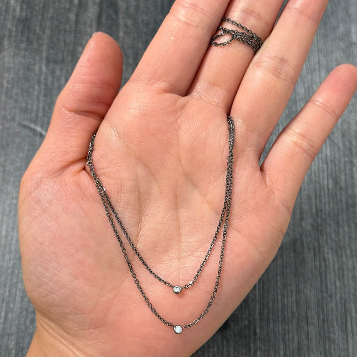Layered Diamond and 14K Black Gold Cable Link Necklace