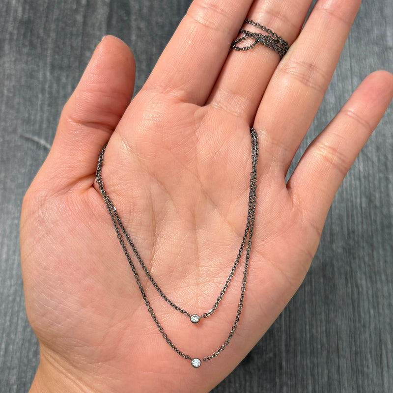 Layered Diamond and 14K Black Gold Cable Link Necklace