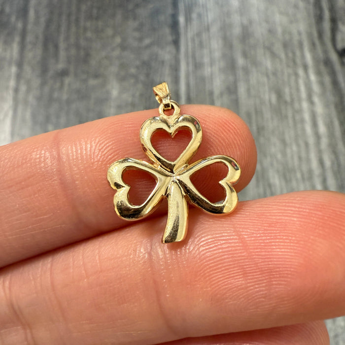English 14K Gold Clover Shamrock Charm with Heart Motif