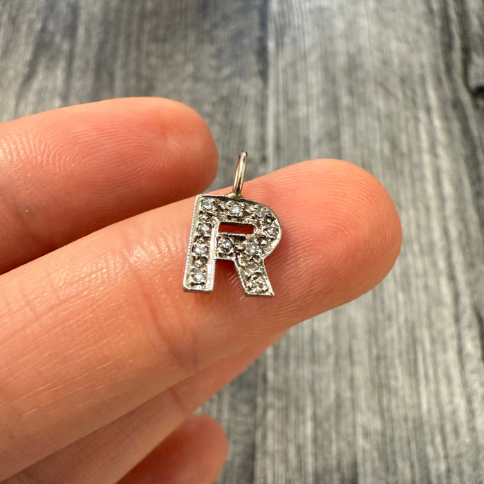 Diamond and 14K Gold Block Initial "R" Charm