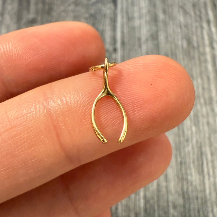 Mini Vintage 14K Gold Wishbone Charm