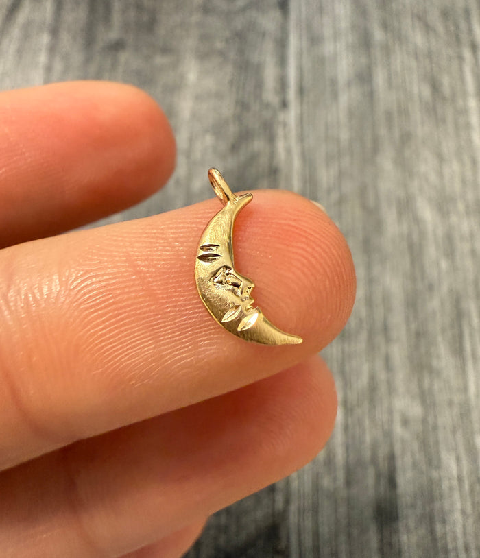 Mini Vintage 14K Gold Crescent Moon Charm