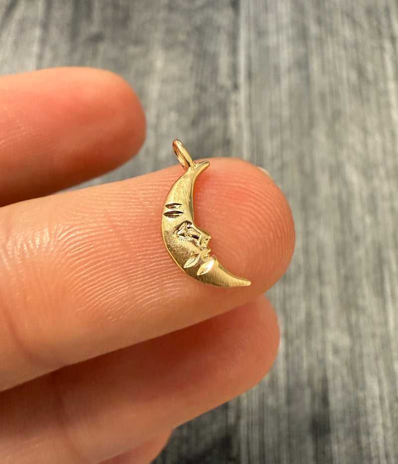 Mini Vintage 14K Gold Crescent Moon Charm