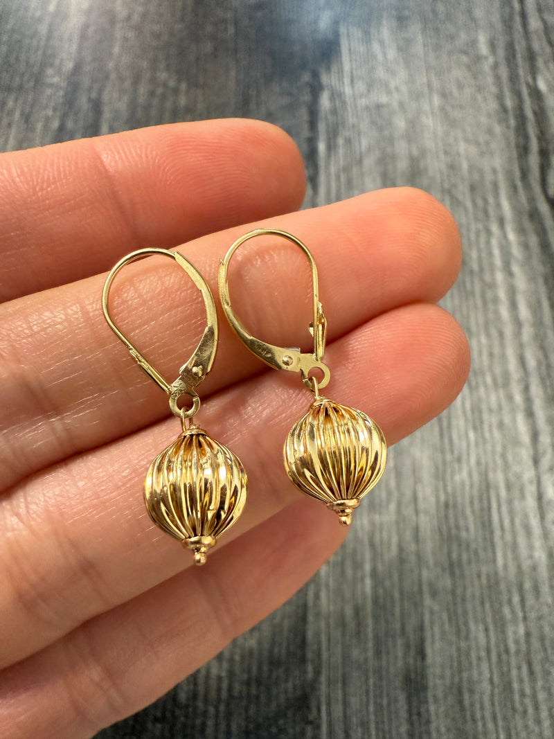 Fluted Ball Dangle 14K Gold Earrings