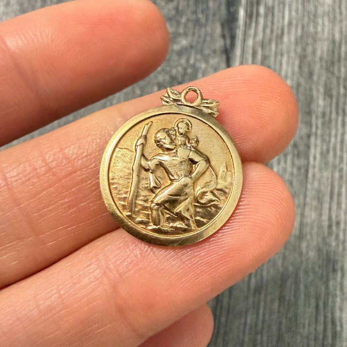 English 9K Gold St. Christopher Charm, Patron Saint of Travelers
